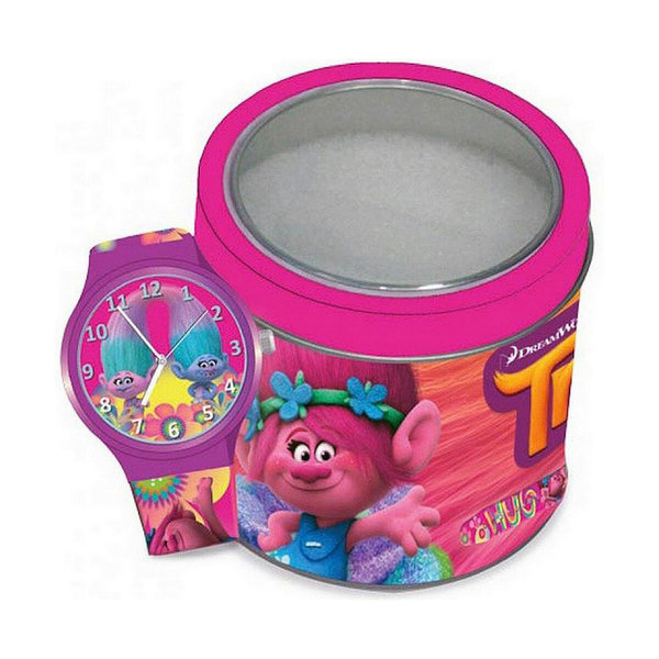Uhr für Kleinkinder Cartoon TROLLS - TIN BOX (Ø 33 mm)